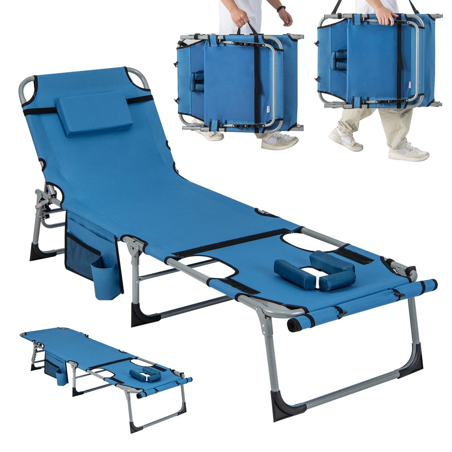 Outdoor 5-position Folding Chaise Lounge Chair with Adjustable Footrest-Blue