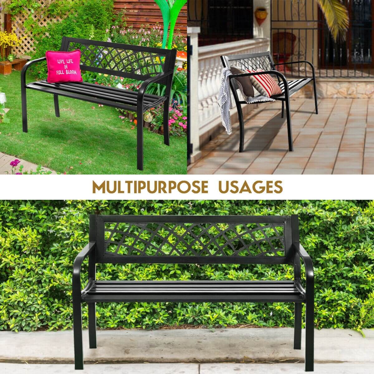 Metal Frame Outdoor Bench with 280 KG Load Capacity