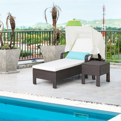 Outdoor Chaise Lounge Chair and Table Set with Adjustable Backrest