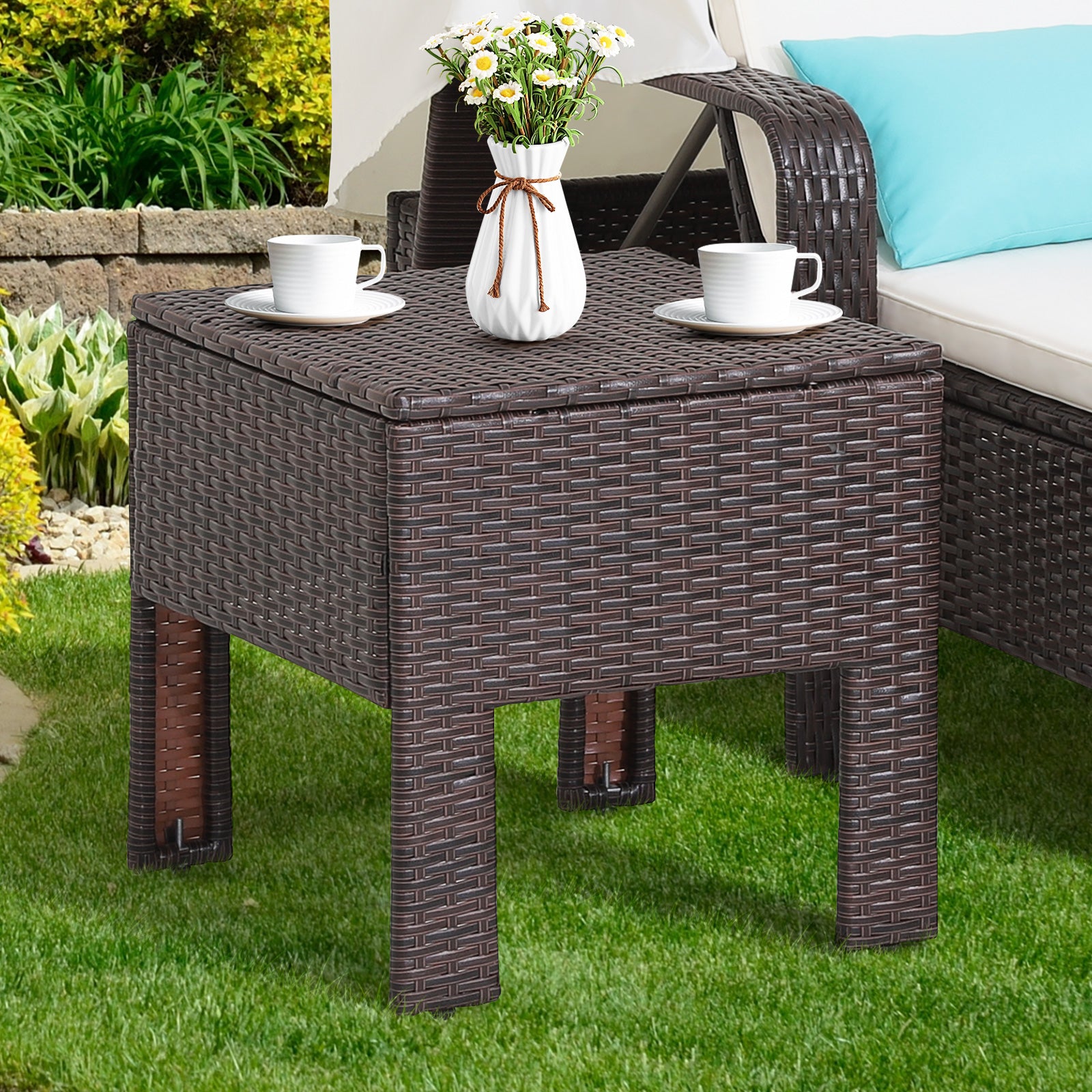 Outdoor Chaise Lounge Chair and Table Set with Adjustable Backrest