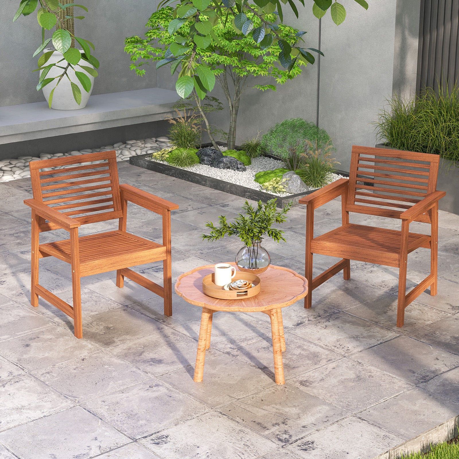 Outdoor Solid Wood Dining Chair Set of 2