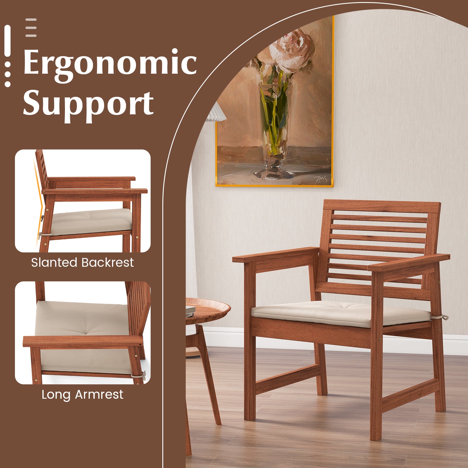 Outdoor Solid Wood Dining Chair Set of 2