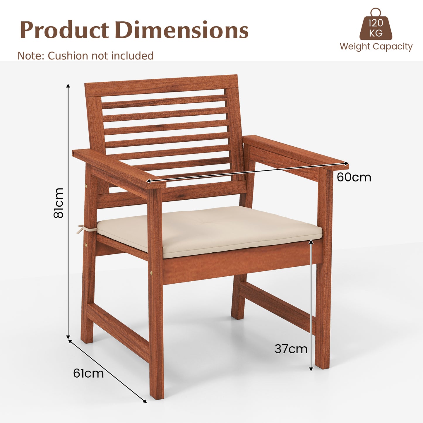 Outdoor Solid Wood Dining Chair Set of 2