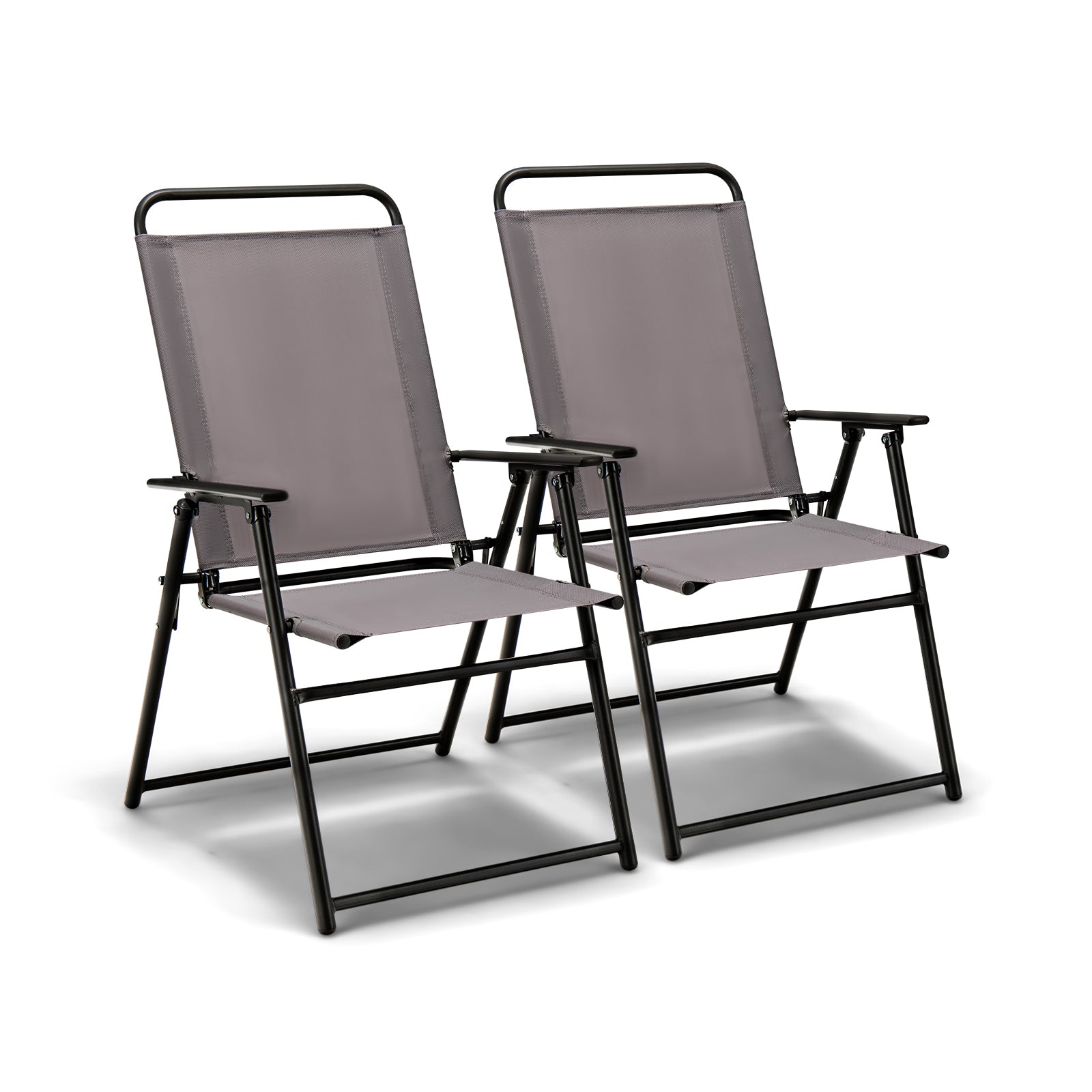 Outdoor Folding Sling Chairs Set of 2 for Balcony, Garden, Poolside-Grey