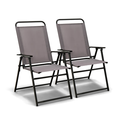 Outdoor Folding Sling Chairs Set of 2 for Balcony, Garden, Poolside-Grey