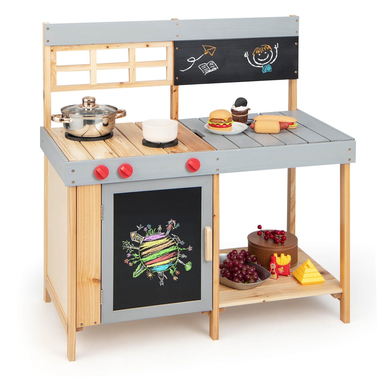 Kids Wooden Mud Kitchen Set with Chalkboard – GardenArch