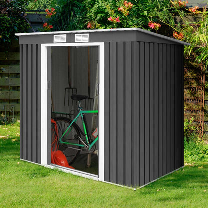 Outdoor Metal Garden Storage Shed with Sloping Roof-Dark Grey