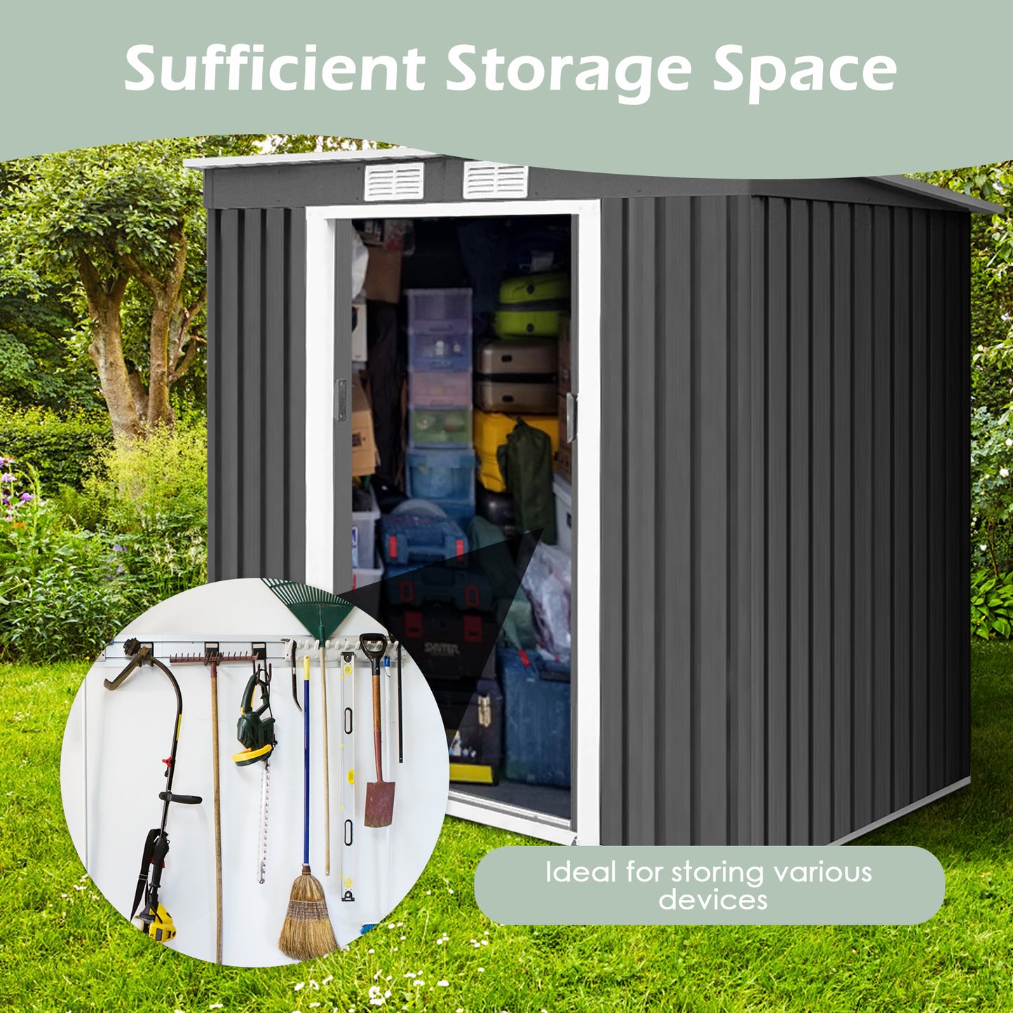 Outdoor Metal Garden Storage Shed with Sloping Roof-Dark Grey