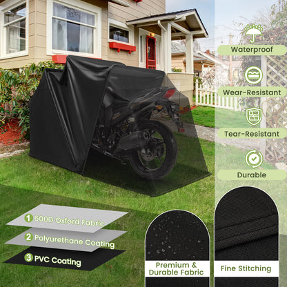 Outdoor Motorcycle Shelter Storage Shed with 600D Oxford Fabric Cover-Black