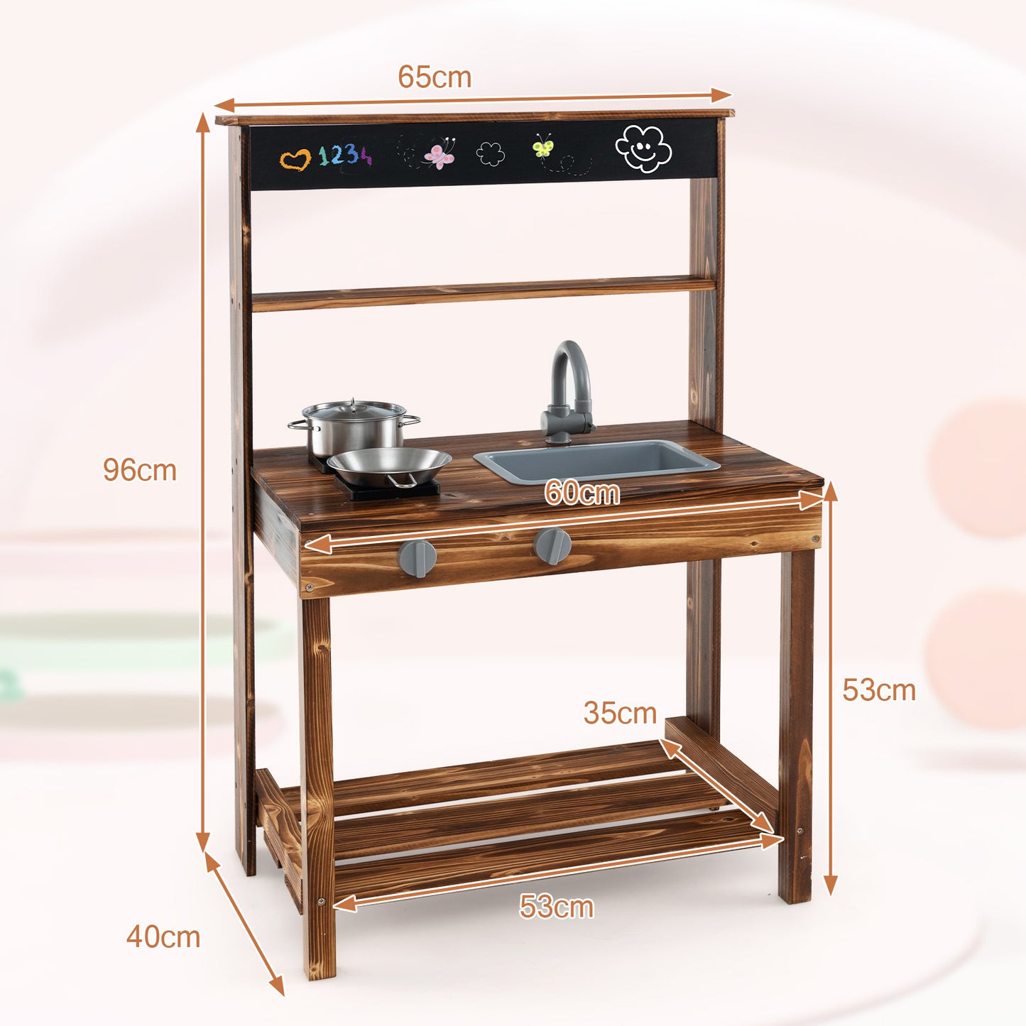 Outdoor Mud Kitchen for Kids with Rotatable Faucet and Removable Sink-Natural