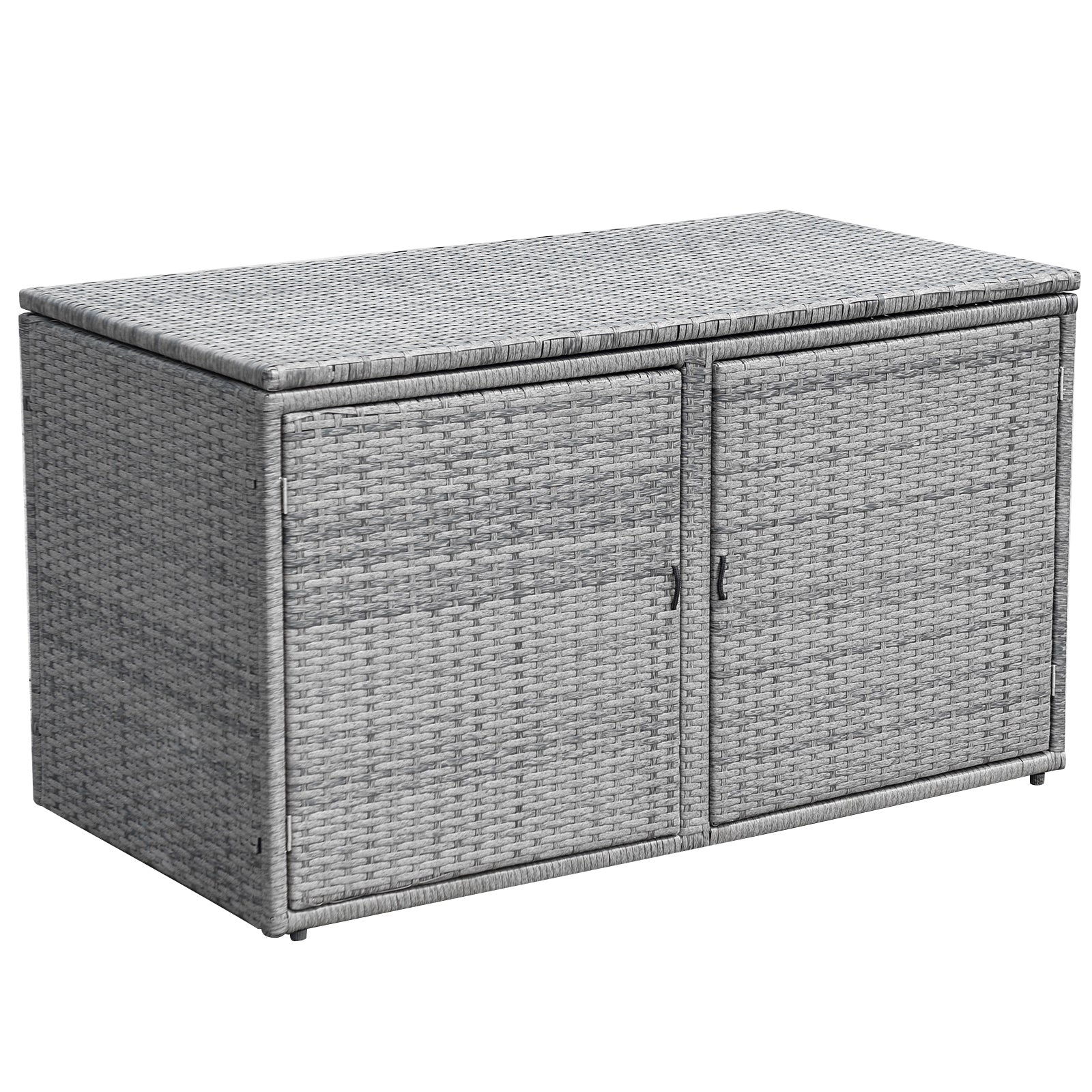 330L 2-Tier Outdoor PE Wicker Storage Box with Lid and Front Doors-Grey