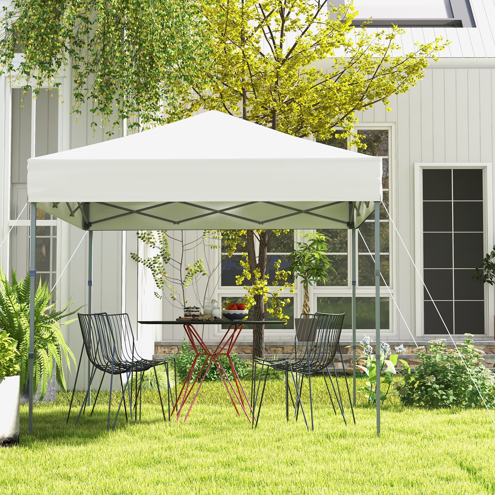 198 x 198 cm Outdoor Pop-up Canopy with Adjustable Heights-White
