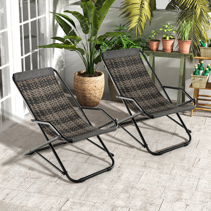 Outdoor Sling Chair with Armrests-Grey