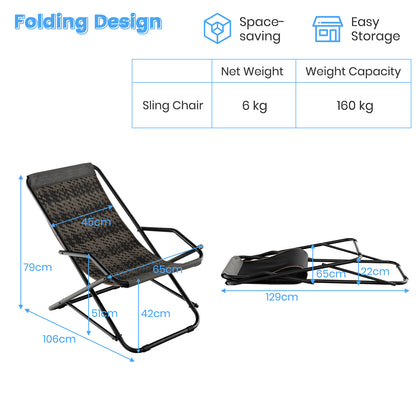 Outdoor Sling Chair with Armrests-Grey