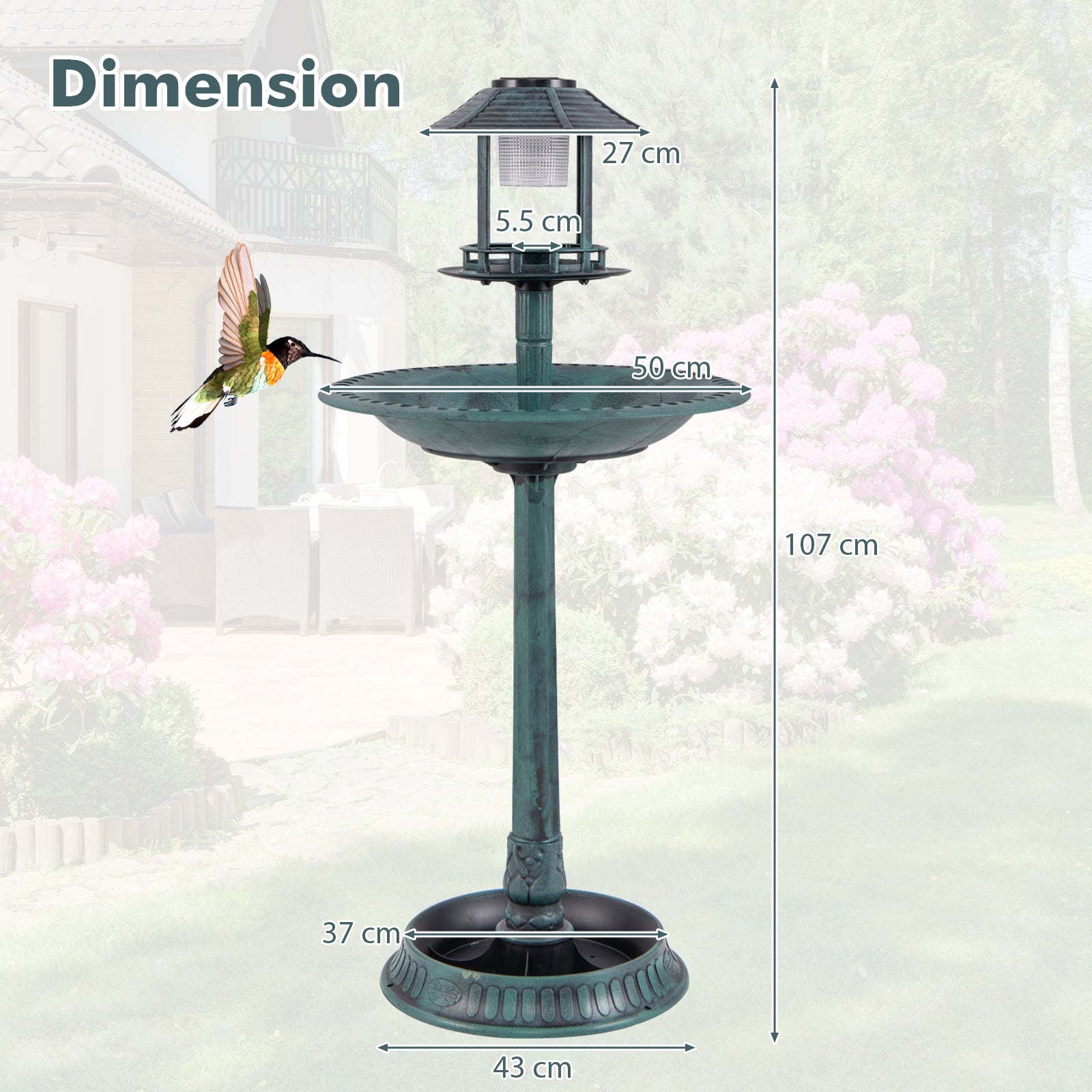 Outdoor Solar Lighted Bird Bath with Flower Planter Base-Bronze