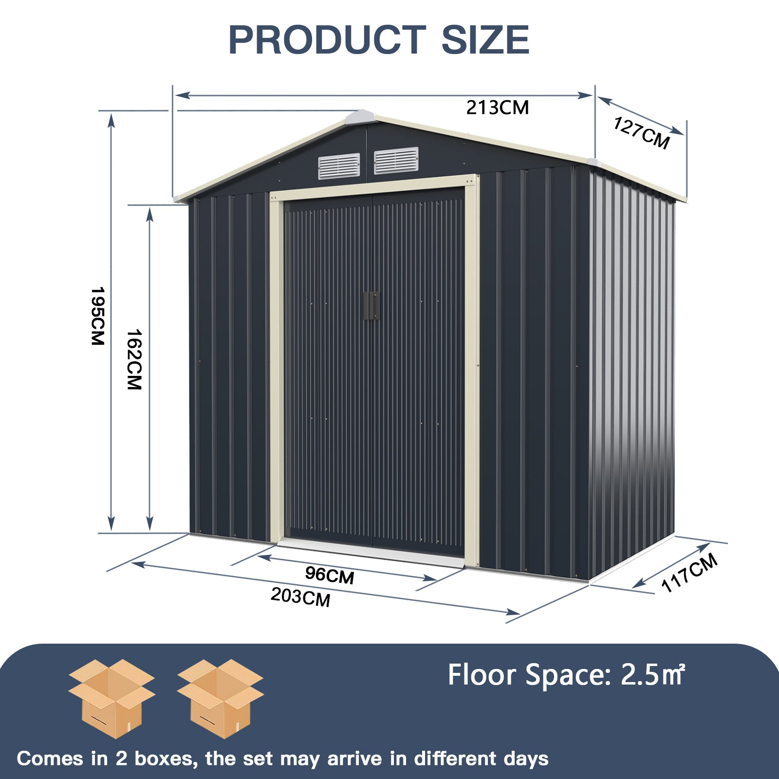 Outdoor Storage Shed with 4 Vents and Double Sliding Door-Size 1