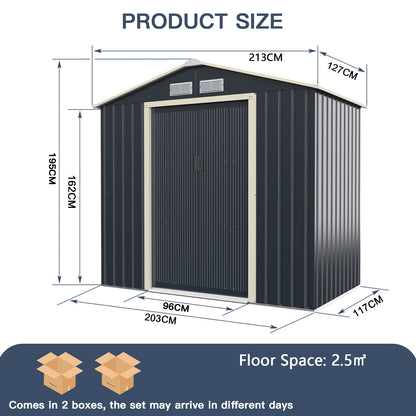 Outdoor Storage Shed with 4 Vents and Double Sliding Door-Size 1