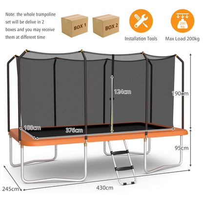 8 FT x 14 FT Rectangular Trampoline with Enclosure Net-Orange