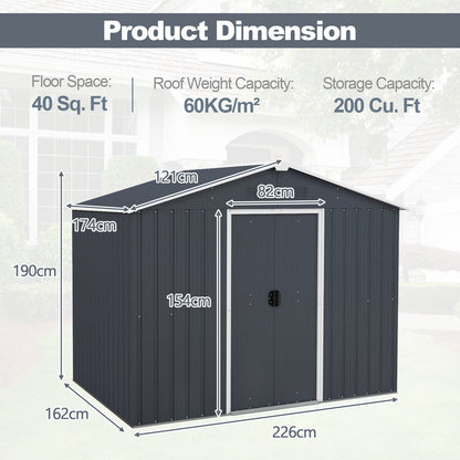 Galvanized Metal Garden Shed with Foundation Ramp and Sliding Door