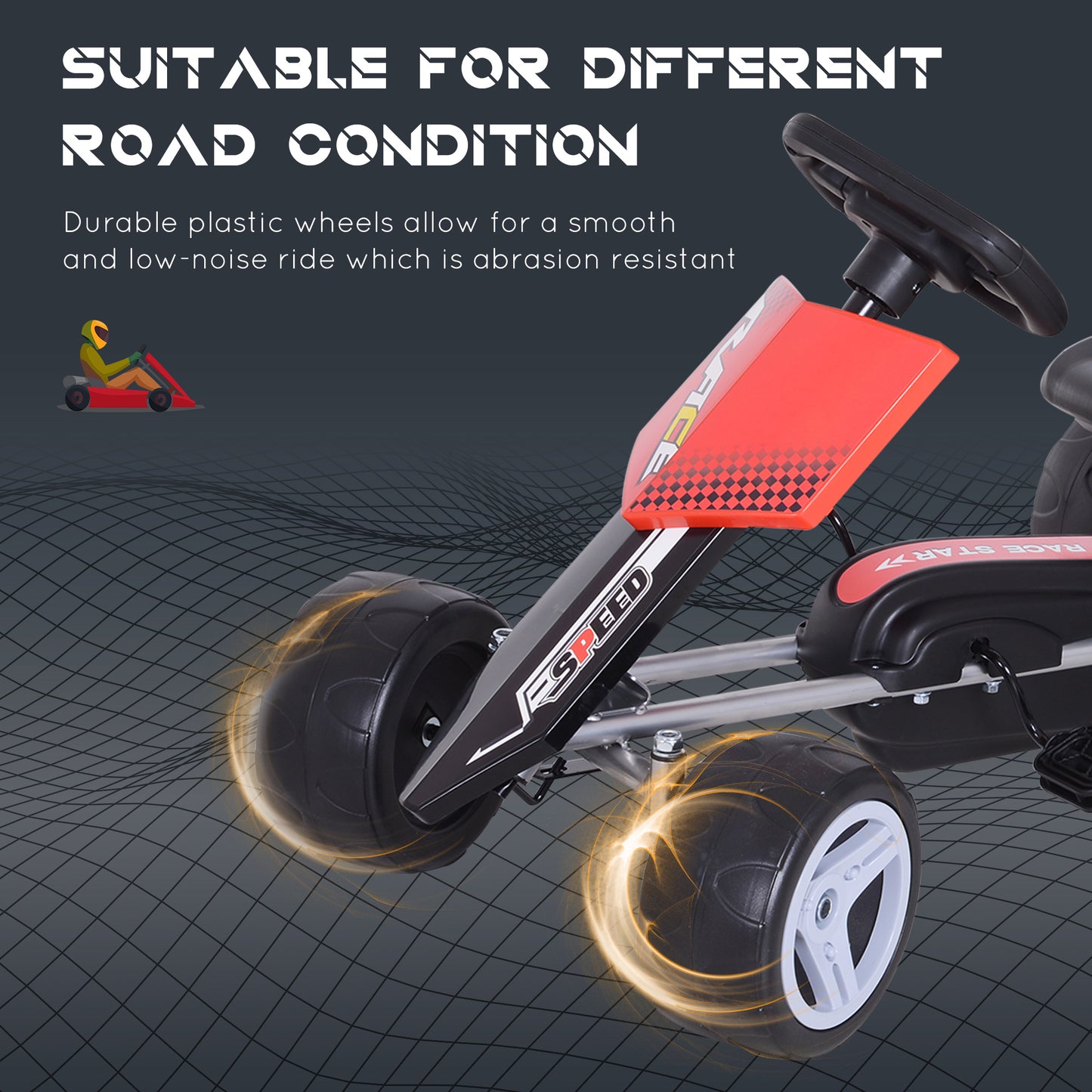 HOMCOM Kids Pedal Go Kart Ride-on, 80Lx49Wx50Hcm-Red/Black