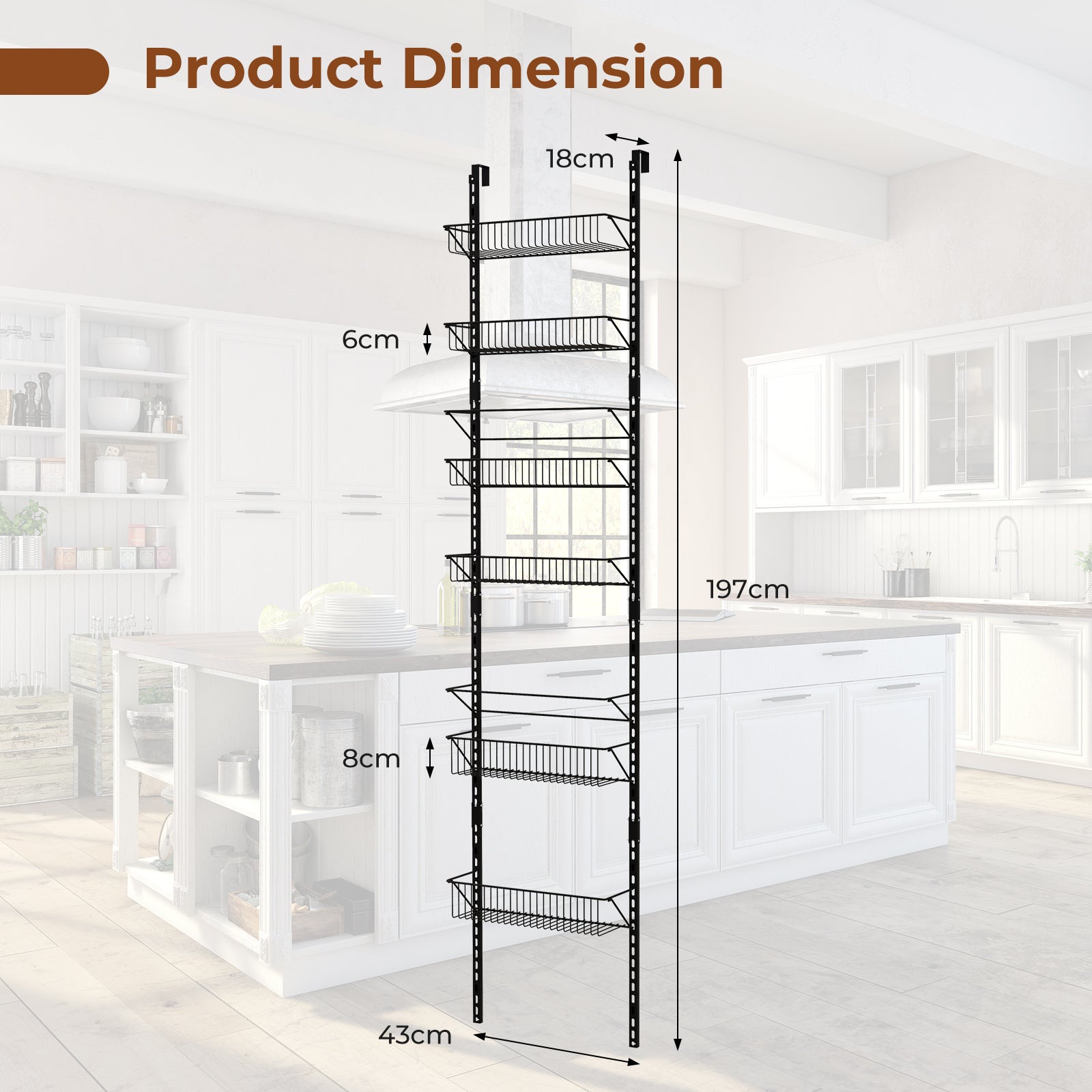 Over The Door Pantry Rack with Metal Wire Baskets and Hooks