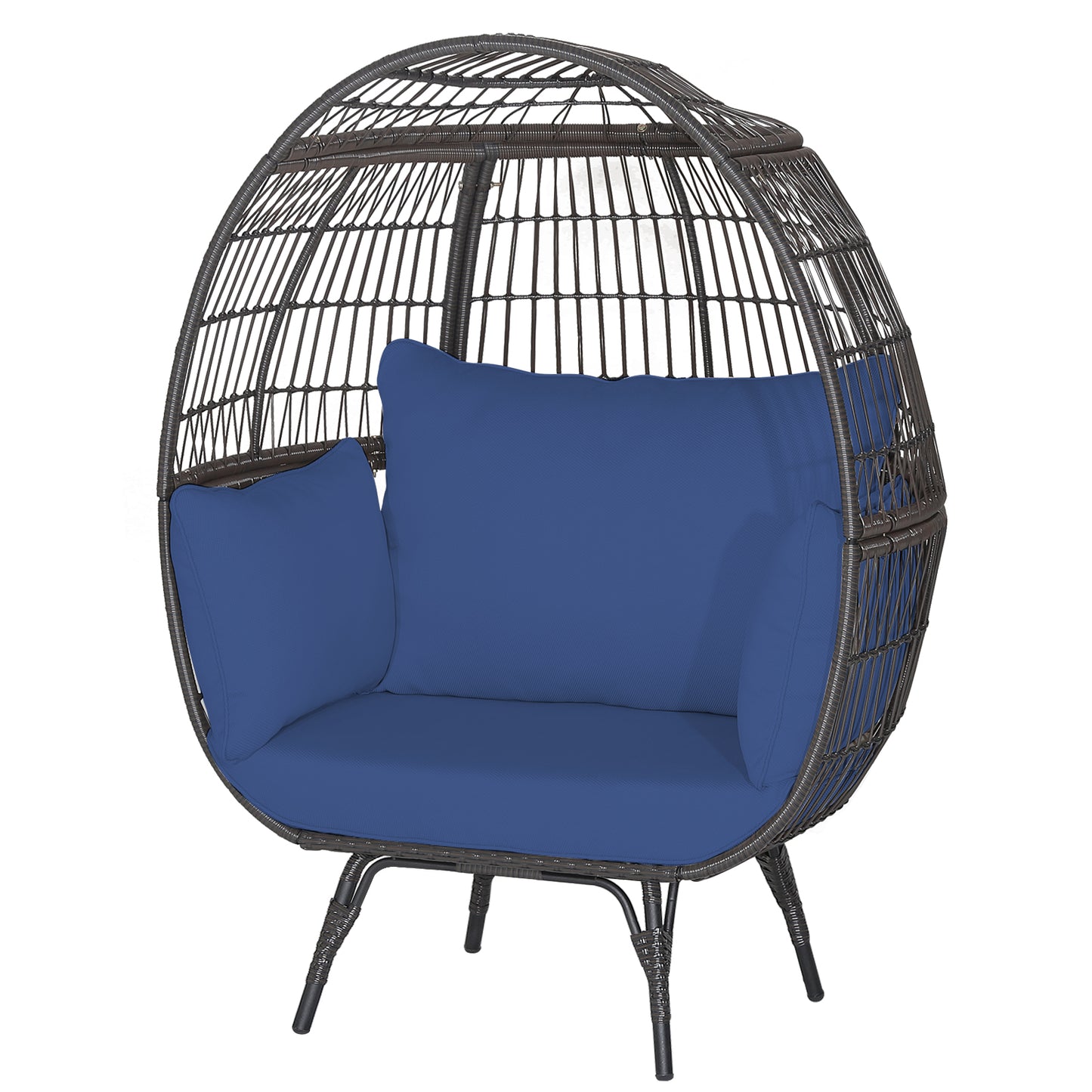 Oversized Patio Wicker Egg Lounge Chair with 4 Soft Cushions-Navy