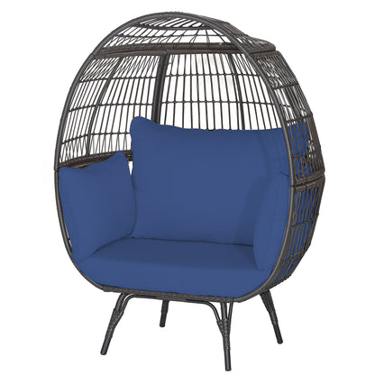 Oversized Patio Wicker Egg Lounge Chair with 4 Soft Cushions-Navy