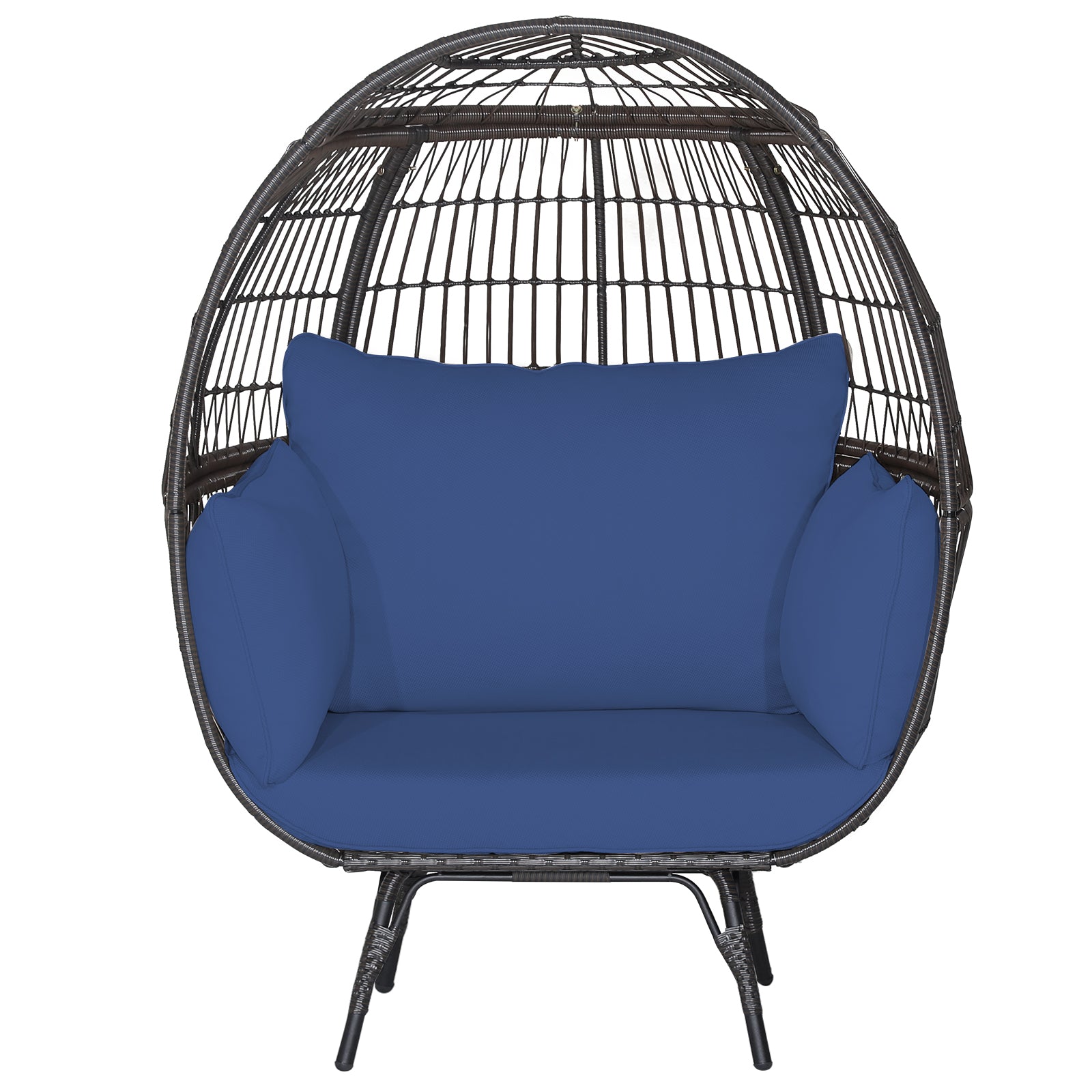Oversized Patio Wicker Egg Lounge Chair with 4 Soft Cushions-Navy