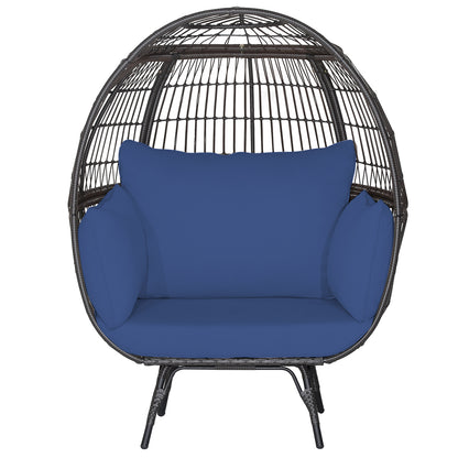 Oversized Patio Wicker Egg Lounge Chair with 4 Soft Cushions-Navy