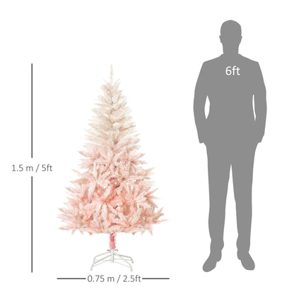 HOMCOM 5ft Artificial Christmas Tree Holiday Home Decoration with Metal Stand, Automatic Open, White and Pink