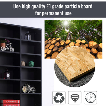 HOMCOM CD / DVD Storage Shelf Storage Unit for 1116 CDs Height-Adjustable Compartments 102 x 24 x 195 cm Black
