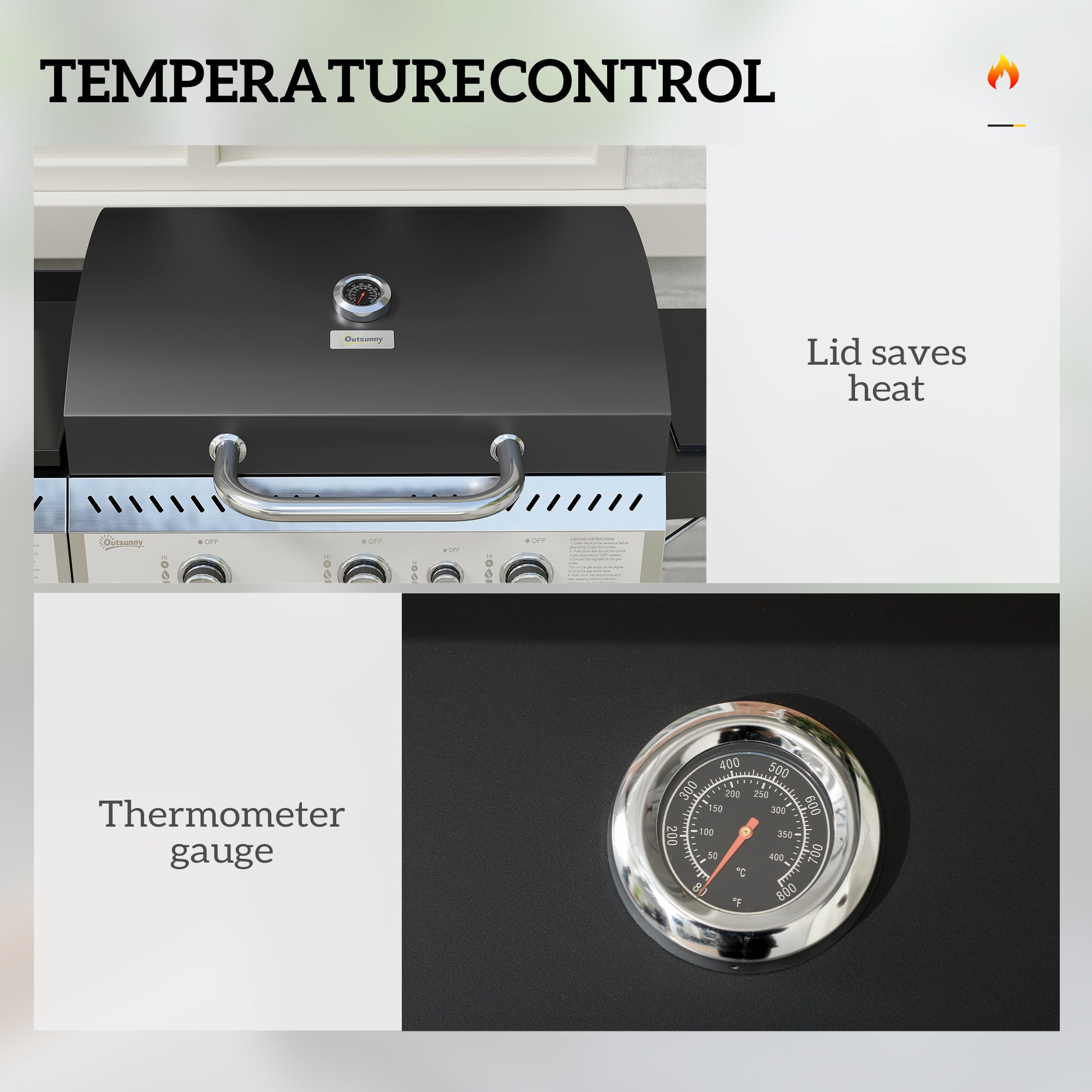 Outsunny Deluxe Duo Gas BBQ, with Grill, Plancha and Side Burner - Black