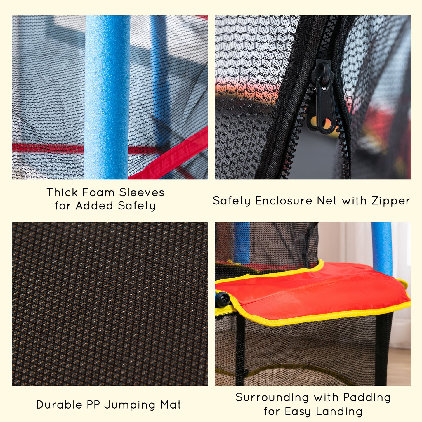 HOMCOM 5.4FT/65 Inch Kids Trampoline with Enclosure Net Built-in Zipper Safety Pad Indoor Outdoor for Children Toddler Age 3-6 Years Old