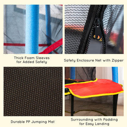 HOMCOM 5.4FT/65 Inch Kids Trampoline with Enclosure Net Built-in Zipper Safety Pad Indoor Outdoor for Children Toddler Age 3-6 Years Old