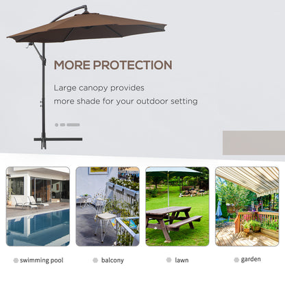 Outsunny 2.45m Overhanging Cantilever Parasol, Heavy Duty Waterproof Garden Umbrella with Cross Base, Brown