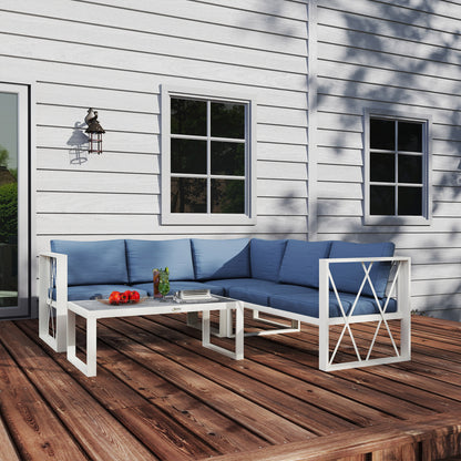 Outsunny Four-Piece L Shaped Garden Furniture Set with 5-Level Adjustable Lounger - Grey