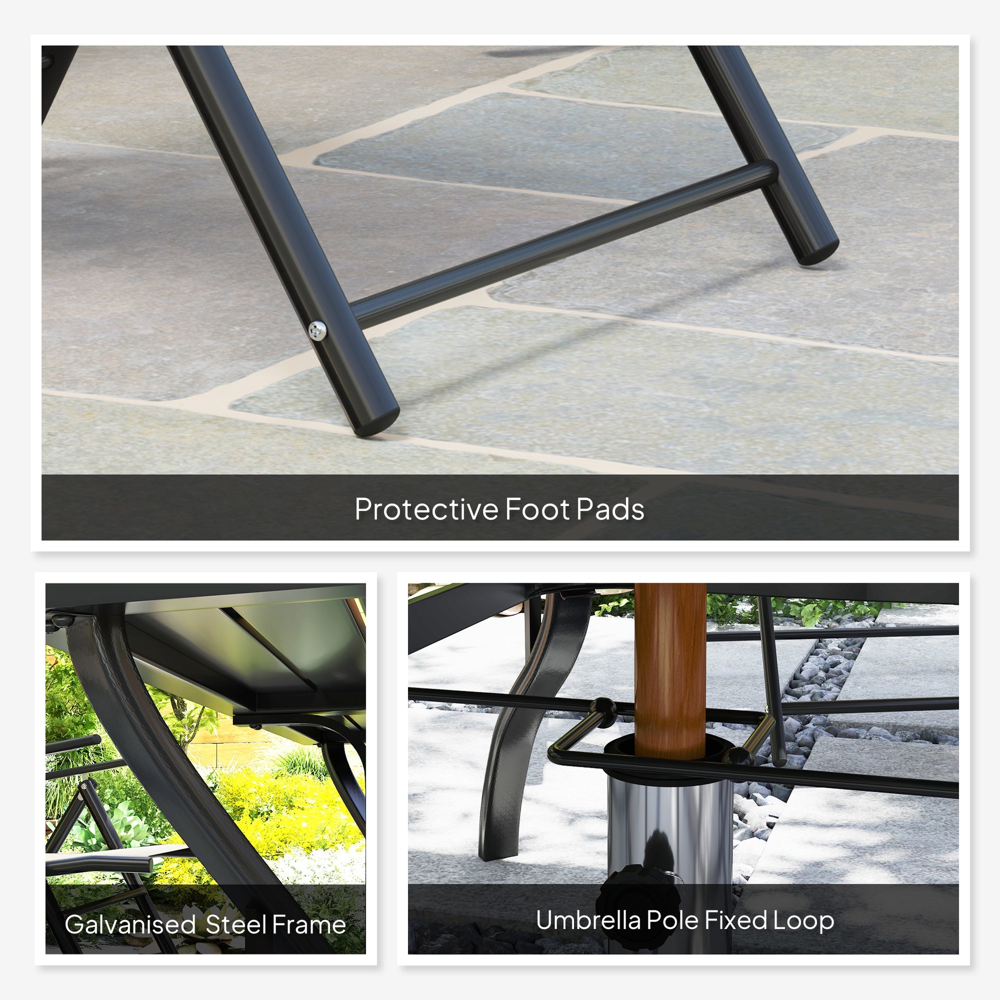 Outsunny Seven-Piece Steel Outdoor Dining Set, with Parasol Hole - Grey