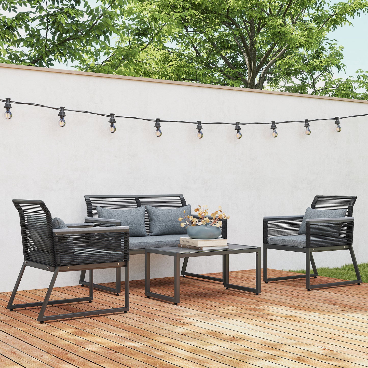 Outsunny 4 Pieces Rattan Garden Furniture Set - Charcoal Grey