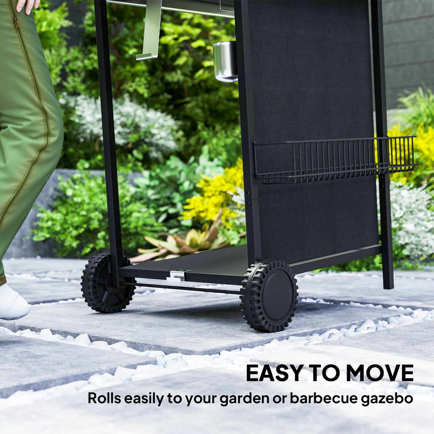 Outsunny 3+1 Burner Gas BBQ Grill, Portable Gas Barbecue Grill with Built-in Thermometer, Lid, Side Table, Shelf, Spice Rack, Wheels, Grease Cup for Garden Party Outdoor Cooking, Black