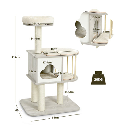 Modern Wooden Cat Tower with Platform-Grey