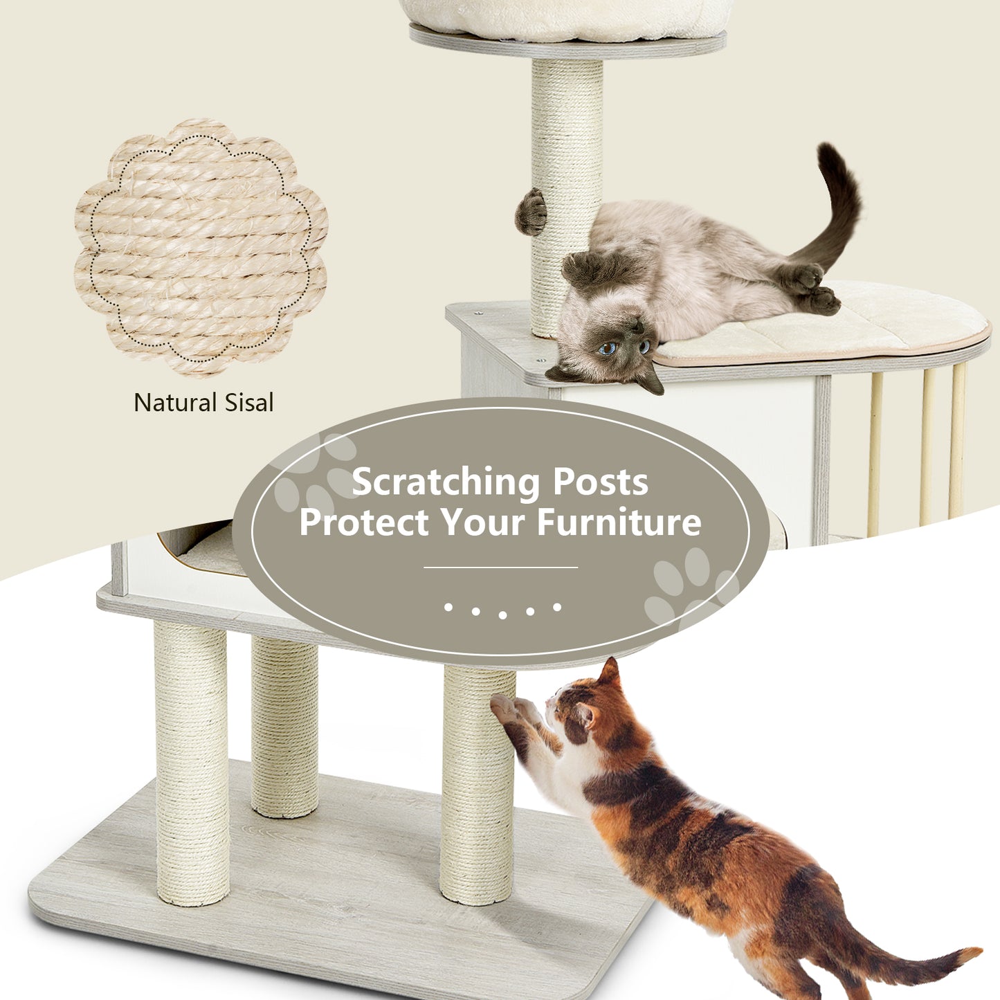 Modern Wooden Cat Tower with Platform-Grey