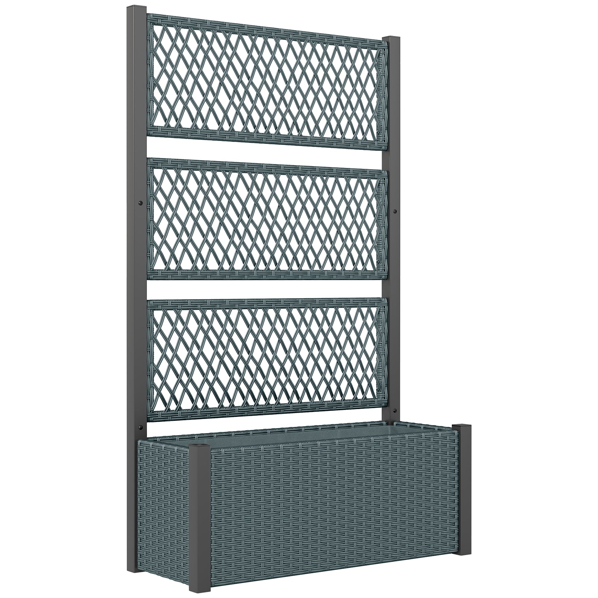 Outsunny Garden Planter Box with Trellis, Liner for Climbing Plants, Vegetables, Flowers, 90 x 35 x 148 cm, Charcoal Grey