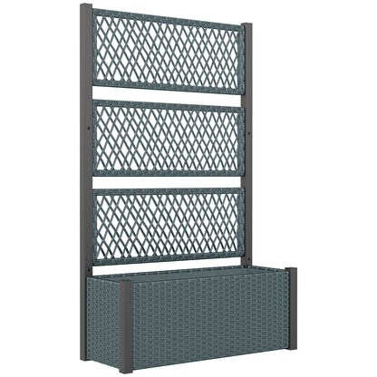 Outsunny Garden Planter Box with Trellis, Liner for Climbing Plants, Vegetables, Flowers, 90 x 35 x 148 cm, Charcoal Grey