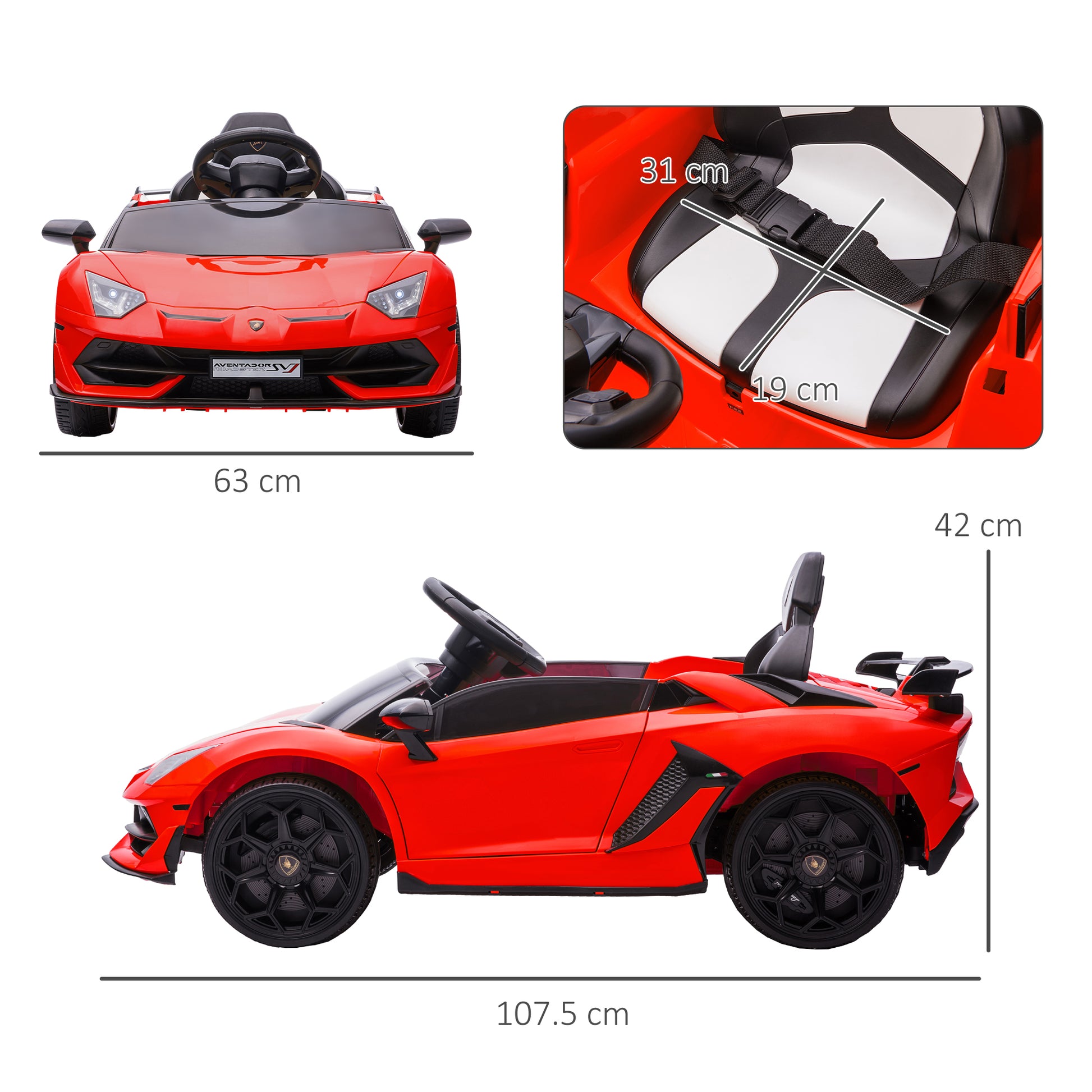 HOMCOM Lamborghini Licensed 12V Kids Electric Car w/ Butterfly Doors, Easy Transport Remote, Music, Horn, Suspension - Red