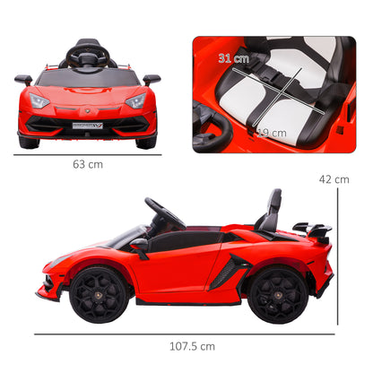 HOMCOM Lamborghini Licensed 12V Kids Electric Car w/ Butterfly Doors, Easy Transport Remote, Music, Horn, Suspension - Red