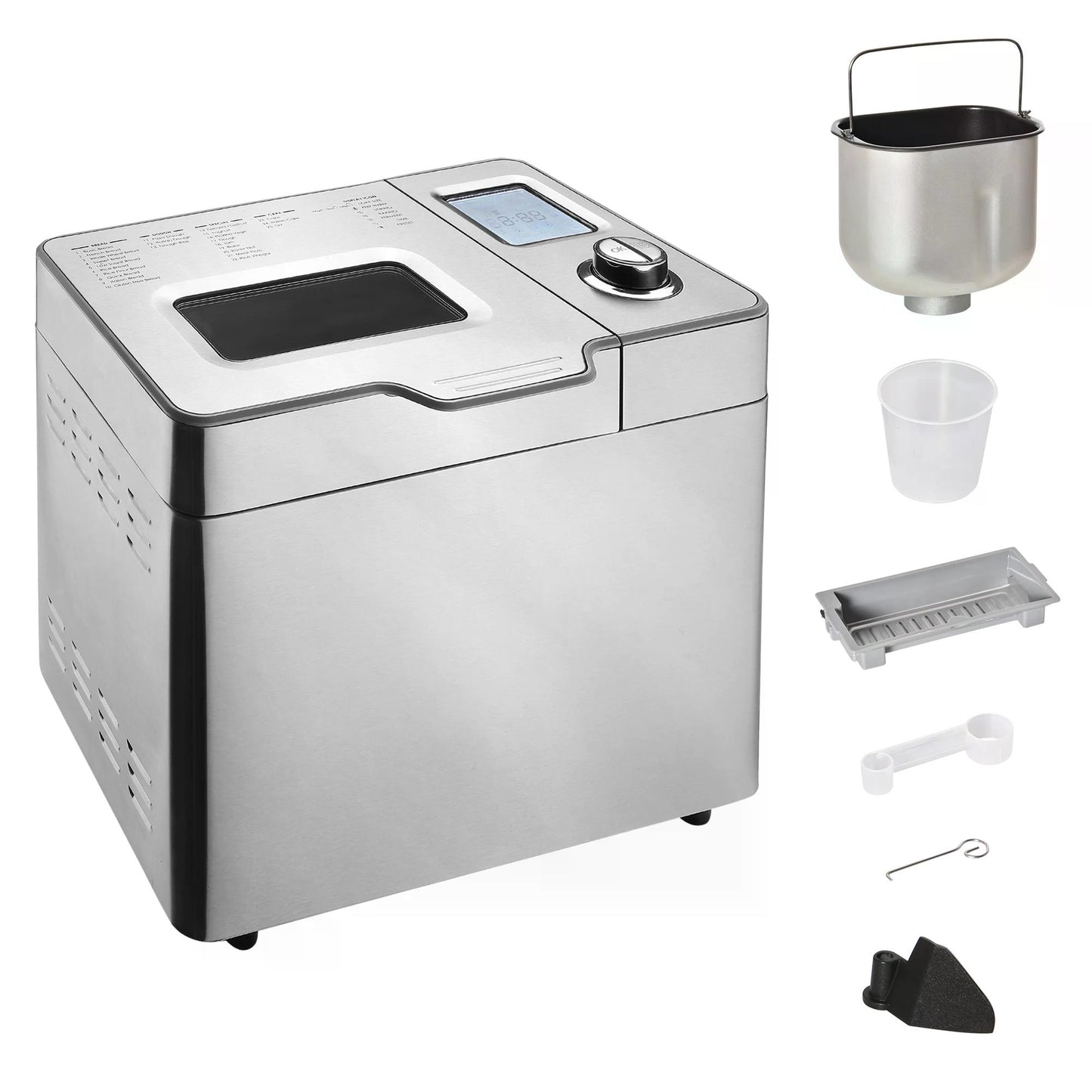 HOMCOM 25 in 1 Bread Machine 0.9 KG Capacity Programmable Stainless Steel Dough Maker with Auto Fruit Nut Dispenser Nonstick Pan 3 Loaf Sizes, 550W