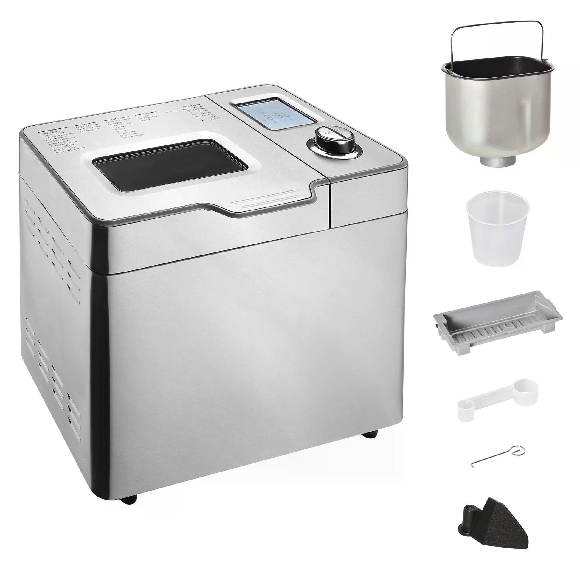 HOMCOM 25 in 1 Bread Machine 0.9 KG Capacity Programmable Stainless Steel Dough Maker with Auto Fruit Nut Dispenser Nonstick Pan 3 Loaf Sizes, 550W