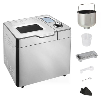 HOMCOM 25 in 1 Bread Machine 0.9 KG Capacity Programmable Stainless Steel Dough Maker with Auto Fruit Nut Dispenser Nonstick Pan 3 Loaf Sizes, 550W
