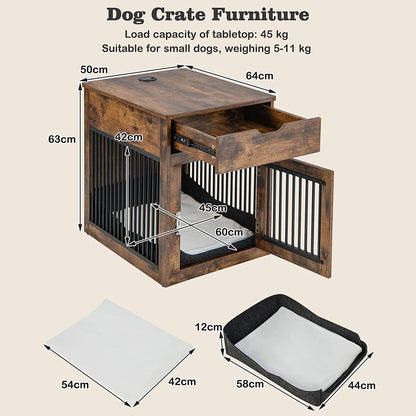 Furniture Style Dog Crate with Wired and Wireless Charging-Rustic Brown