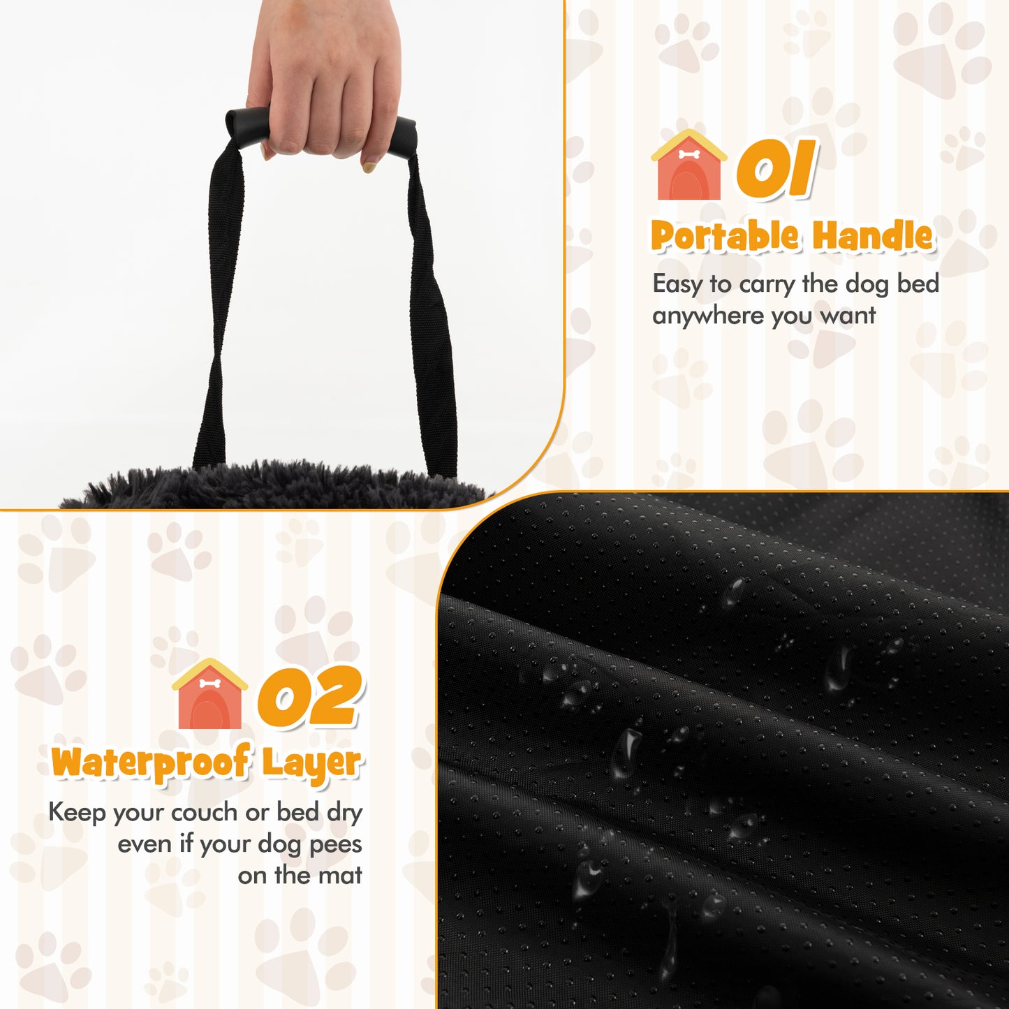 Fluffy Dog Mat Couch Cover Protector with Detachable Washable Cover and Anti-slip Bottom-Black-L
